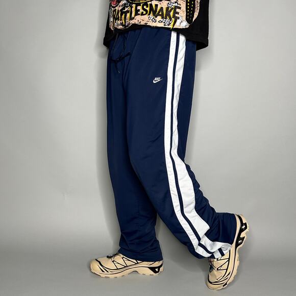 Vintage Y2K Nike Sweatpants Mens XL Baggy Wide Leg Navy Blue White Polyester - Picture 1 of 4